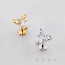 LOBSTER SHAPED CHARM CZ STUD THREADLESS (PUSH IN) 316L SURGICAL STEEL LABRET SET